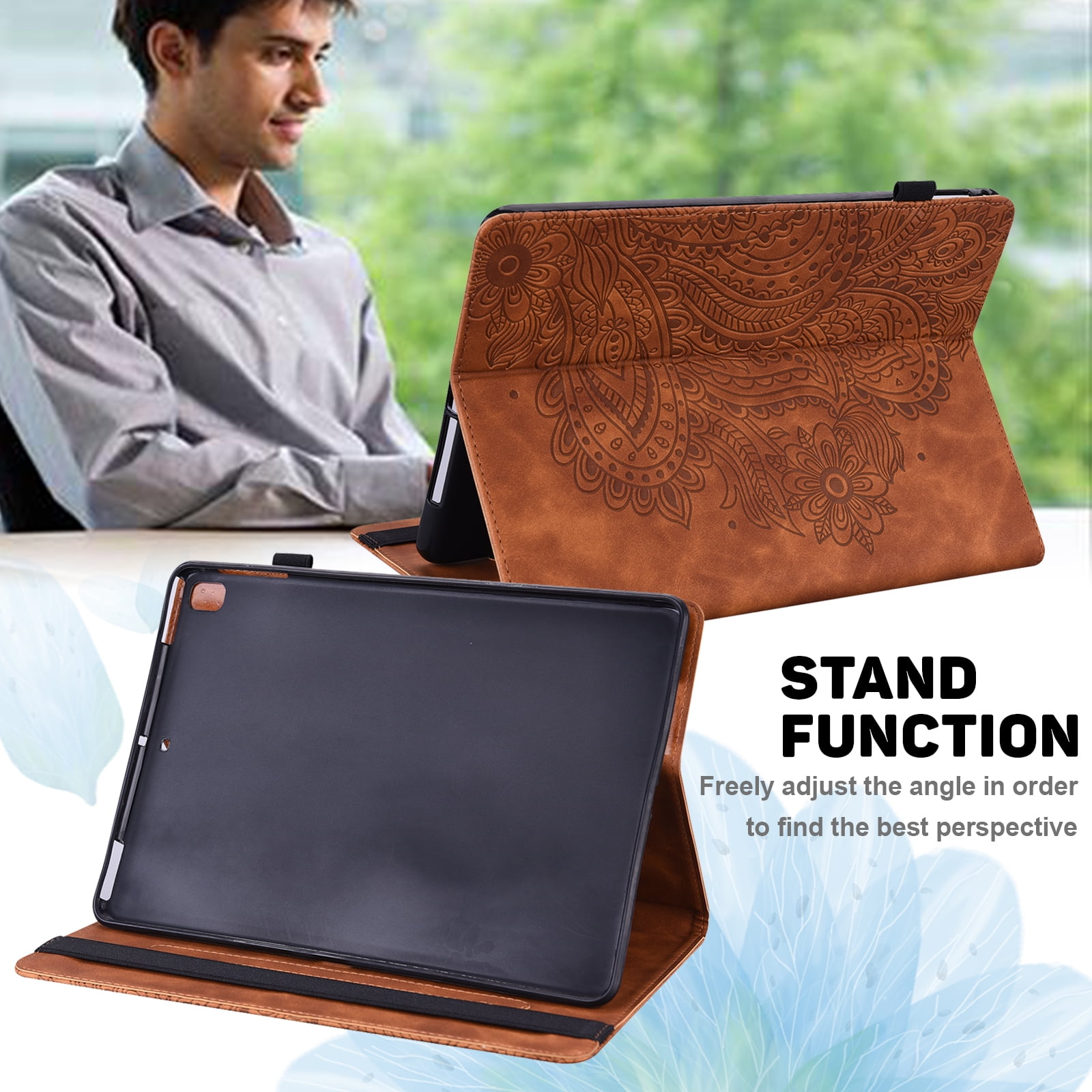 Tarise for iPad 10th Generation Case 2022 with Pencil Holder, Embossed Pattern Premium PU Leather Folding Stand Shockproof Folio Book Slim Case Cover for 2022 iPad 10th Gen A2696 A2757 A2777, Brown