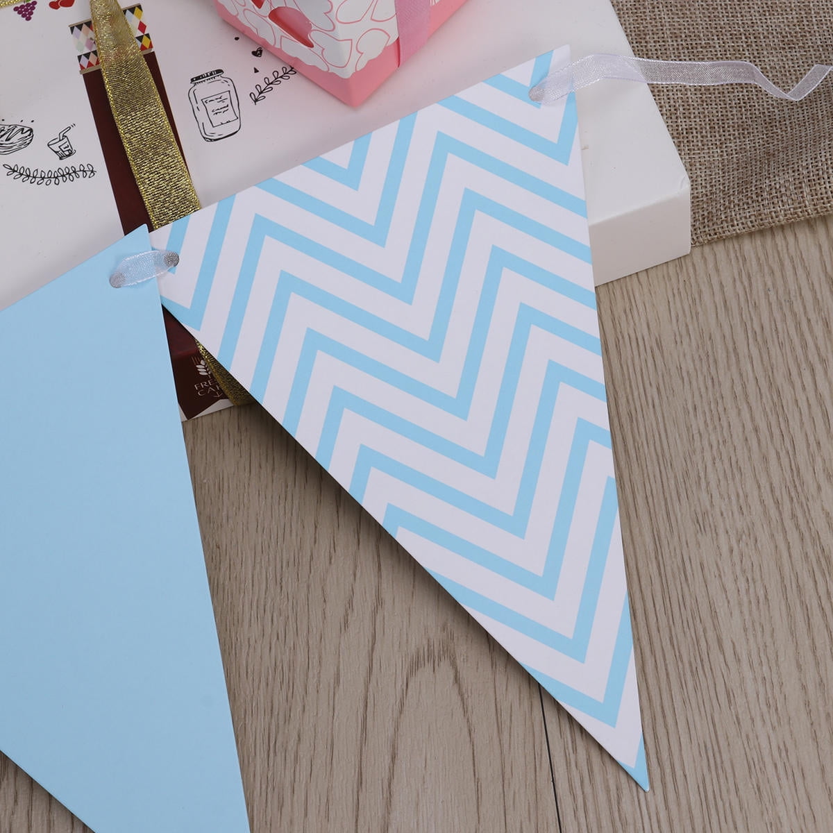 NUOLUX M Blue Paper Ripple Stripe Pennant Banner for Birthday Party