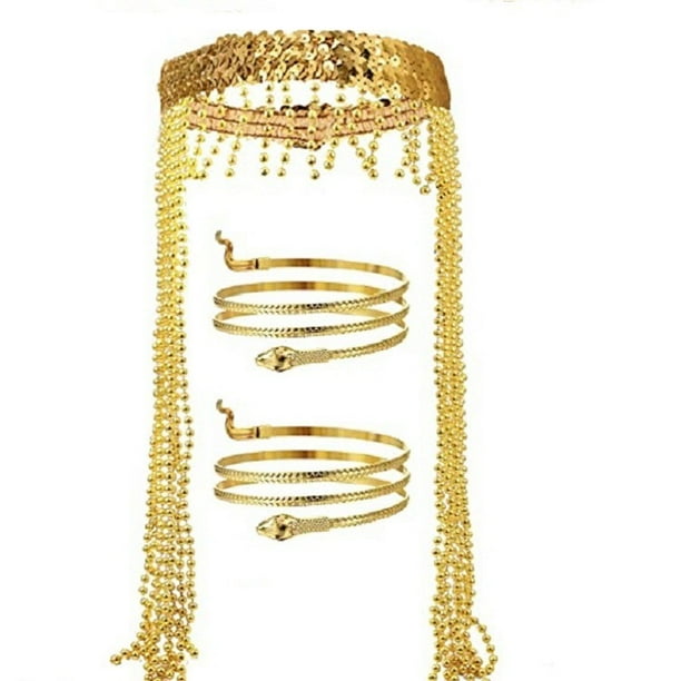 Tocado de cobra egipcia para Halloween, accesorios para disfraces egipcios para mujer, diadema con cuentas doradas, accesorios para el cabello con lentejuelas de faraón