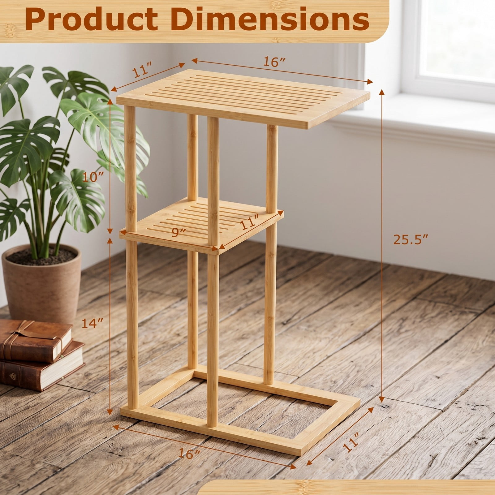Furnibear Side Table Set of 2, 2-Tier Bamboo End Table with Storage Shelf, Nightstand Sofa Side Table for Living Room Bedroom Study, Rectangular Small Accent, Natural