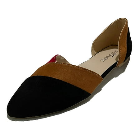Ballet Flats for Women Closed Pointed Toe No Heel Loafers Casual Slip On Loafers Fashion Color Block Work Office Walking Sandals Shoes