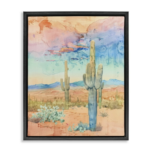 Stupell Industries Pastel Desert Sky Landscape & Nature Painting Black Floater Framed Canvas Art Print Wall Art, 17 x 21