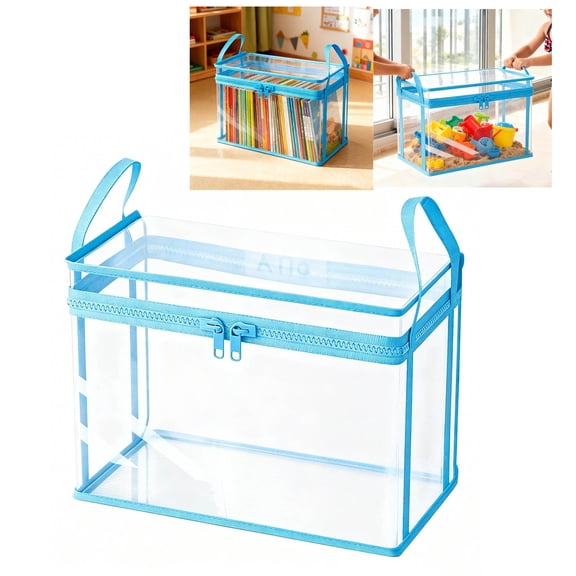 Large Clear Storage Bin with Zipper & Handles, Organizer for Bedding, Seasonal Clothes & Home Organization, Zippered Storage Totes Clear Storage Bags, Space Saving,Blue - 1pc