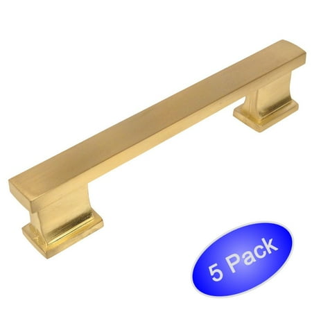 4' Solid Brass Handle Cosmas 702-4BB Brushed Brass Contemporary Cabinet Hardware Handle Pull - 4