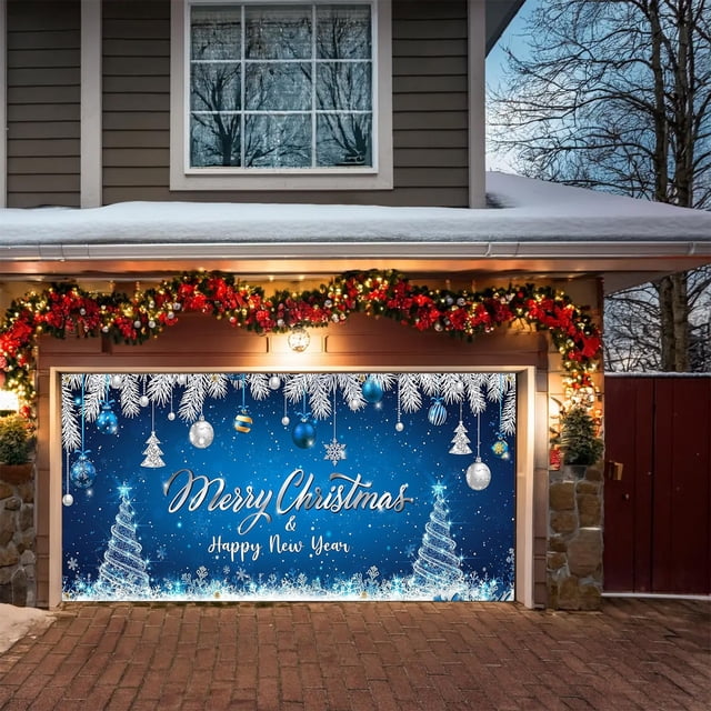 Bandera navideña festiva para el garaje, bandera decorativa con escenas coloridas, tela de fondo para ambientación festiva para celebraciones navideñas, decoración de puertas, de una sola pieza