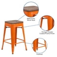 thumbnail image 4 of Emma + Oliver 24"H Backless Orange Metal Counter Height Stool with Wood Seat, 4 of 12