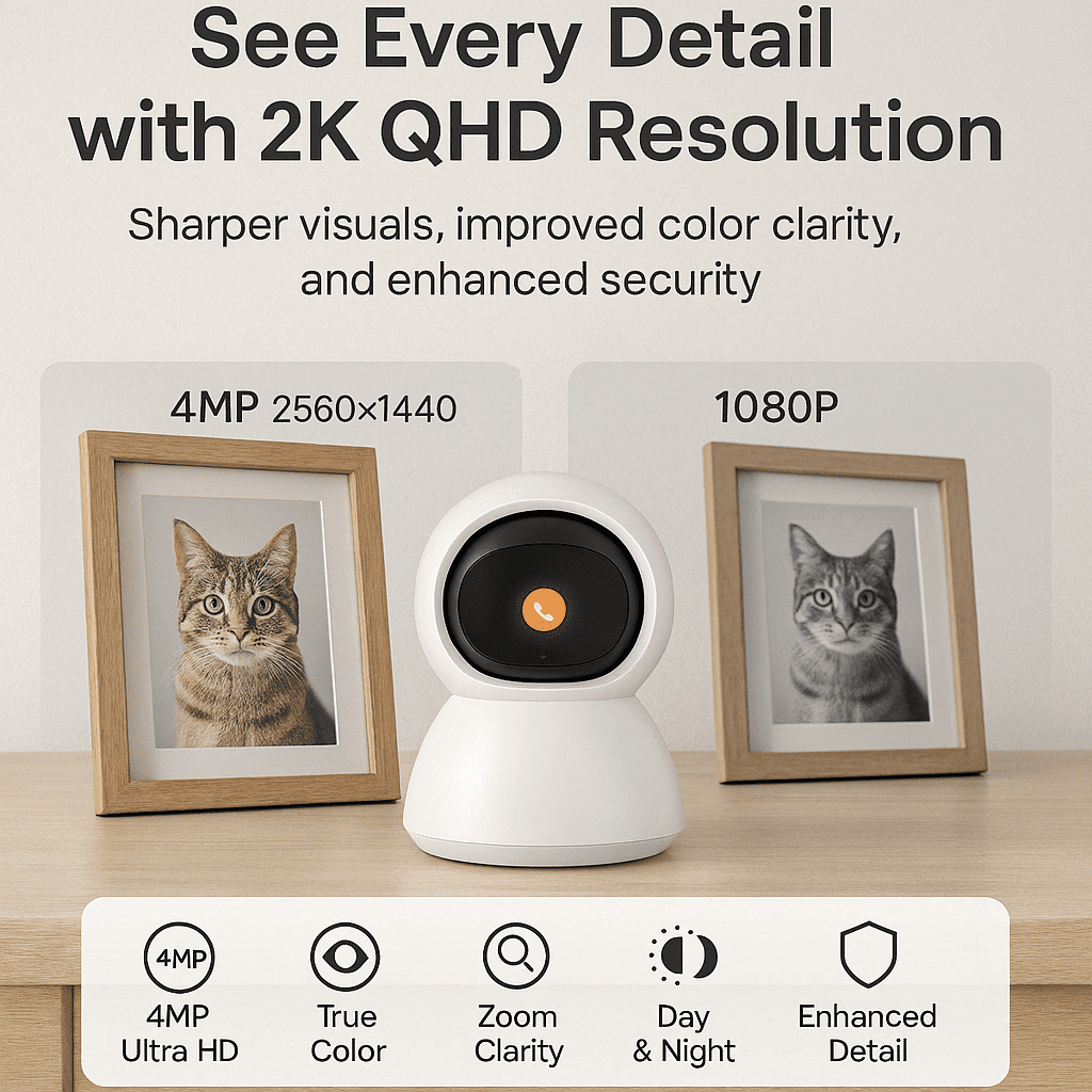 Toyanc AI Indoor Security Camera - 1440p HD Pan Tilt Baby and Pet Monitor, 2-Way Audio, Night Vision, Works with Alexa