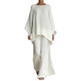 thumbnail image 2 of Endives Women's Lounge Set Cotton Linen Shirt and Wide Leg Pant Comfortable Loose Fitting Top And Pants Two Piece Set Spring Summer White, 2 of 4