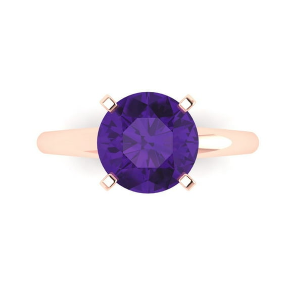 Solitaire Engagement Ring for Women - 2.5ct Natural Amethyst in 14K Rose Gold Promise Ring