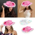 thumbnail image 2 of Birthday Tassels Rhinestones Cowgirl Hat With Colorful LED Lights Adjustable Top Caps for Parties Birthday Gathering, 2 of 8