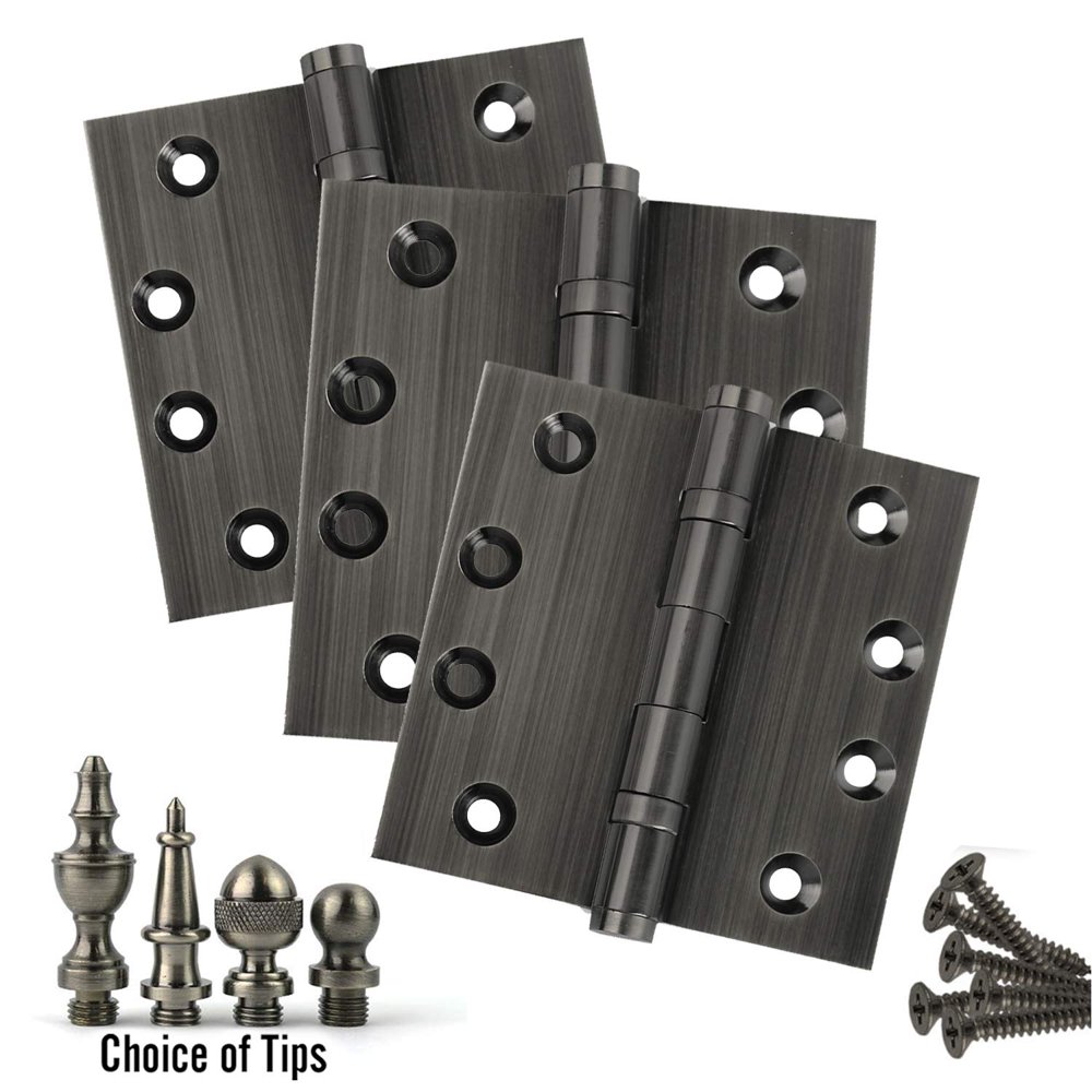 3 Pack 4.5 x 4.5 Solid Brass Ball Bearing Hinges Pewter (US17A