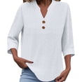 thumbnail image 6 of Summer Lightweight Tops for Women, Trendy 3/4 Sleeve V Neck Eyelet Shirts, Dressy Casual Loose Vacation Tunic Blouses White XXL, 6 of 6