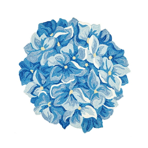 Shaped Hooked Indoor/Outdoor Rug, Blue Hydrangea