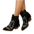 thumbnail image 6 of Xfvqtps Womens Western Ankle Boots with Embroidery Fringe Chunky Block Heel Fashion Winter Boots Comfortable Suede Lace up Boho Booties, 6 of 9