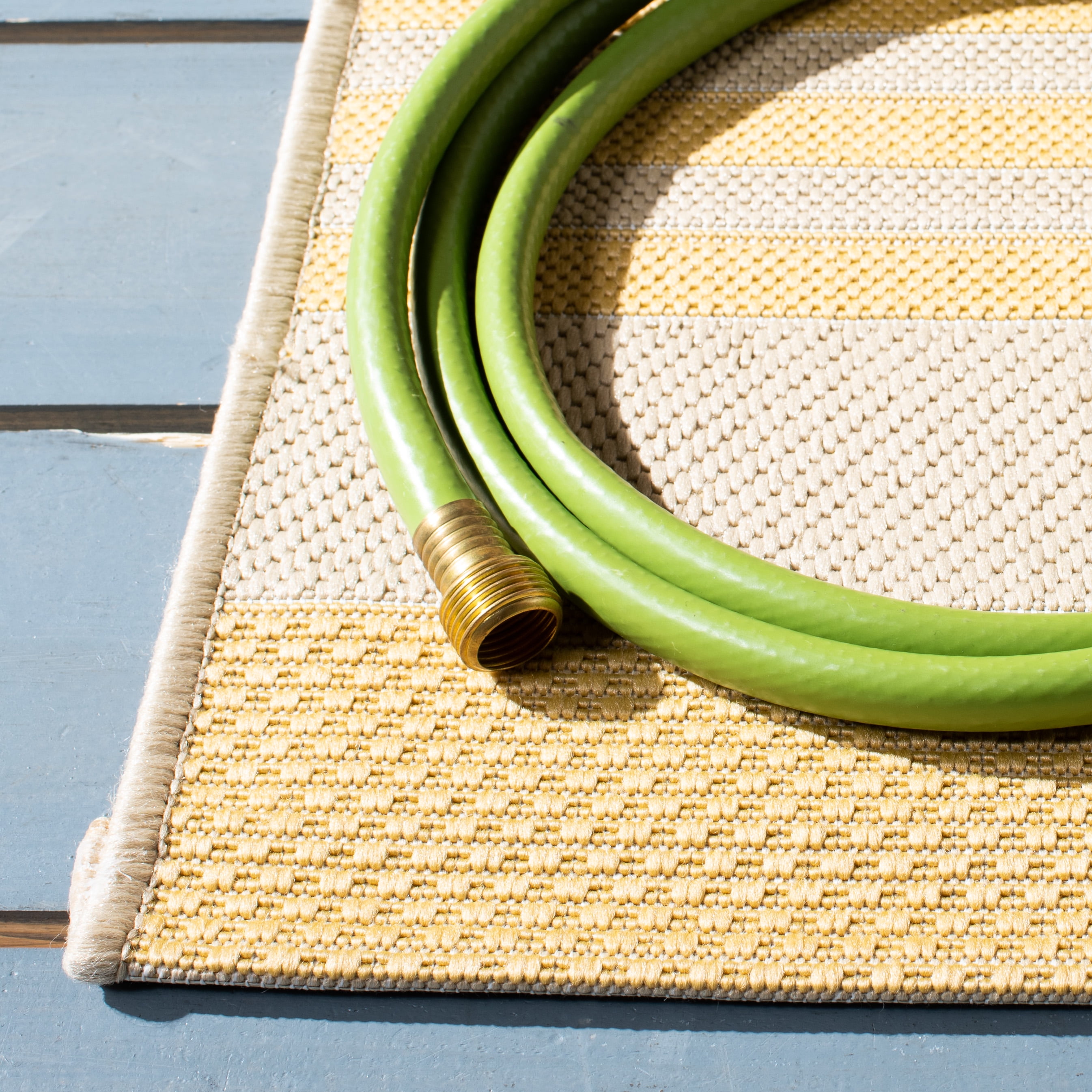 Safavieh Courtyard Caroline Striped Indoor/Outdoor Area Rug, Gold/Beige, 6'7" x 9'6"
