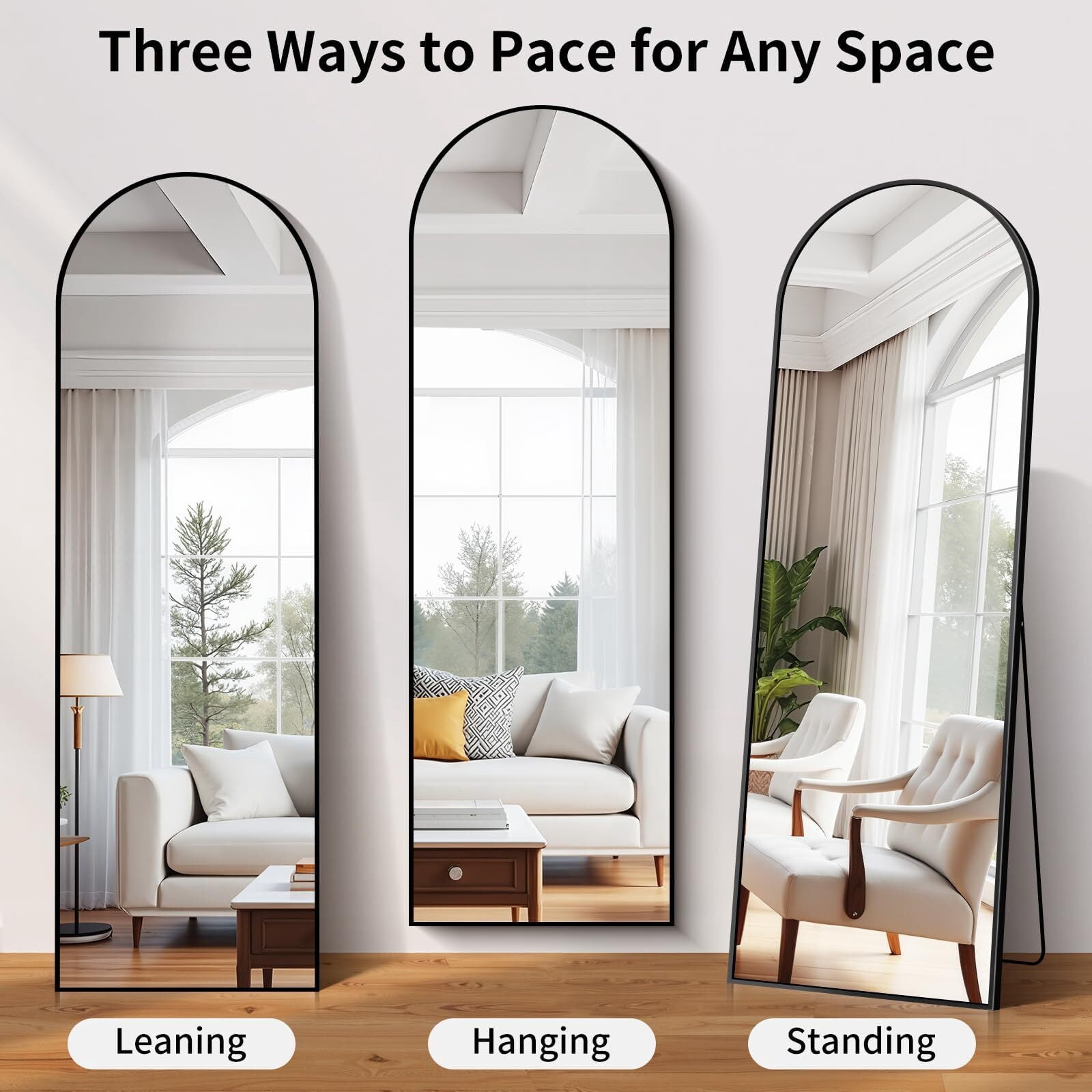 Anyrose 68"x22" Arched Full Length Mirror Aluminum Alloy Frame Floor Mirror,Black