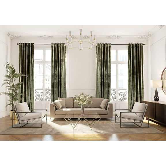 3S Brother's Olive Green Extra Long Shiny Velvet Curtains Luxury Colors Light Blocking Hang Back Tab & Rod Pocket 1 Panel Curtain 5-30 Ft Home Décor Custom Made Drapes -Made in Turkey(52"W X 84"L)