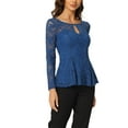 thumbnail image 1 of INSPIRAR CHIC Blusa de Mujer con Encaje y Abertura Frontal, dobladillo Peplum, Manga Larga Transparente, Talla M, Azul Real, 1 of 6