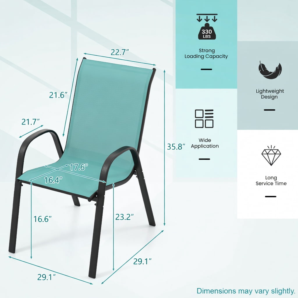 Hommoo 4-Pack Outdoor Patio Chairs with Grey Steel Frame, Stackable, Weather-Resistant Mesh Seating for Deck, Poolside & Backyard, Navy