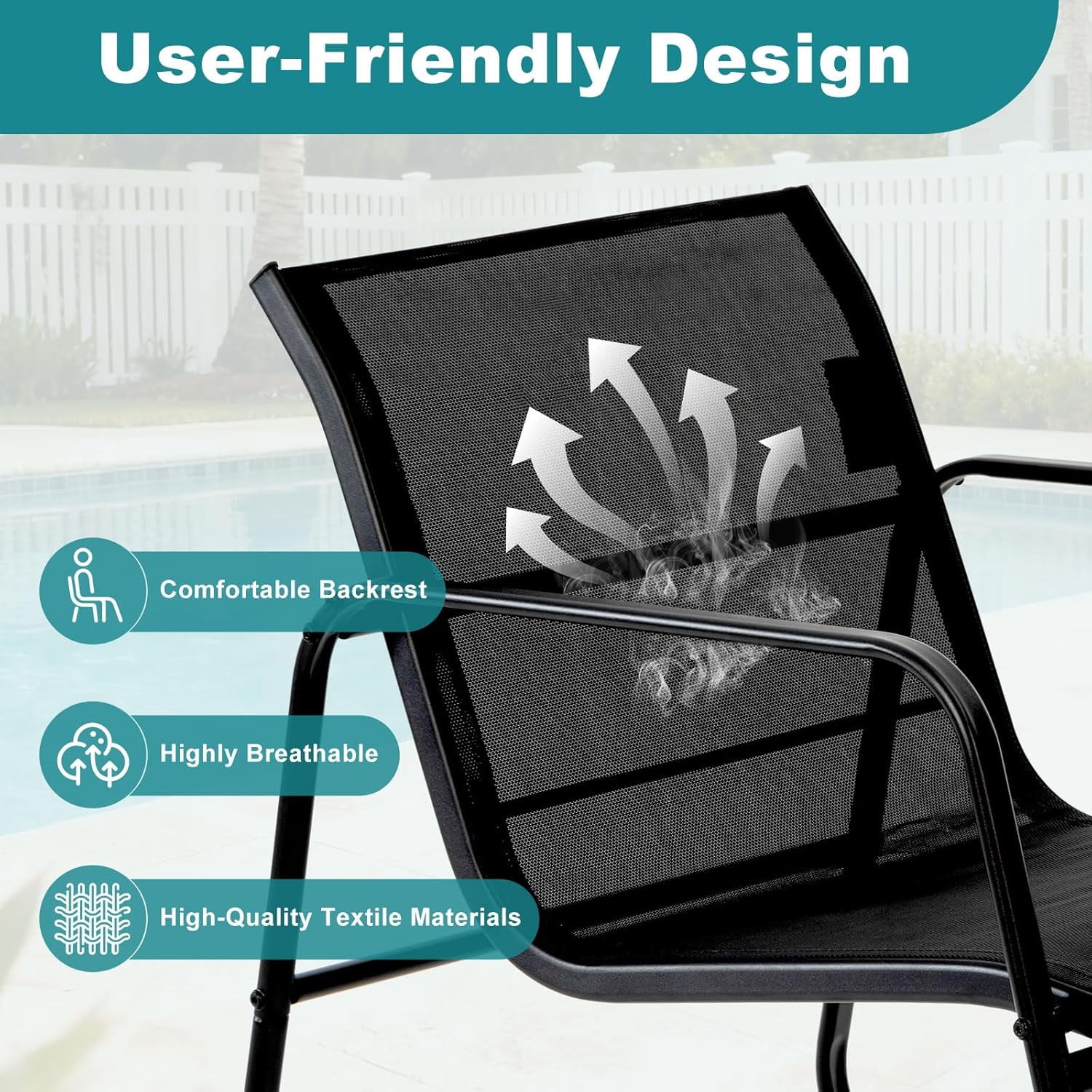 Atilioo 3 Piece Patio Furniture Set, Textilene Outdoor Furniture Set with Chairs & Table, Conversation Set for Lawn, Garden, Balcony, Yard, Poolside, Black
