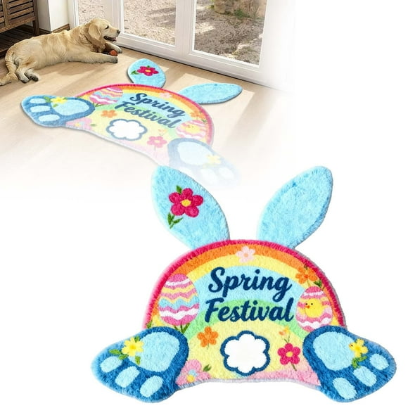 Elegant Carpet for Entrance Featuring Easter Bunny Design with Velvet Finish Absorbent Durable Welcome Mat for Front Porch 90cm Size Decorative Non- Floor Rug