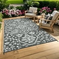 thumbnail image 2 of Haperlare 9'x18' Waterproof Outdoor Rug, Reversible Plastic Straw Patio Rug Vintage Medallion Outdoor Carpet, Stain Resistant Portable RV Mat for Balcony, Porch, Picnic, Backyard, Gray and White, 2 of 9