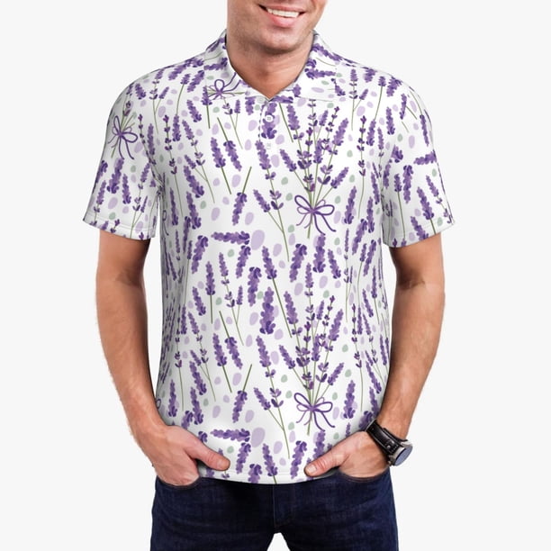 Balery Lavender Flowers Camisa Polo de Hombre con Estampado, de Manga Corta y Tejido Medio, Camisa Tipo Golf Polo-XX-Large