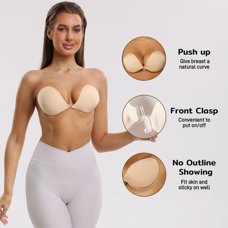 Niidor Women's Reusable Strapless Push-up Invisible Adhesive Bra with  Silicone Nipple Covers