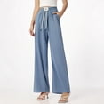 thumbnail image 2 of OSOLU Solid Color Jeans Women Summer Thin Elastic Waist Drape Wide Leg Ice Silk Straight Pants Trousers Fashionable Classic Leisure Bottoms, 2 of 6