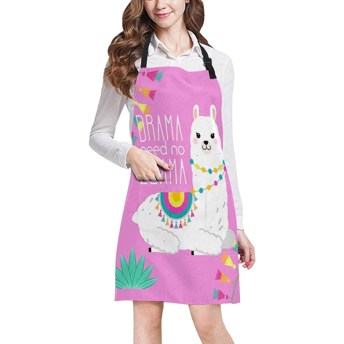ASHLEIGH Cute Llama and Alpaca for Nursery Design Drama Need No Llama Unisex Adjustable Bib Apron with Pockets for Women Men Girls Chef for Cooking Baking Gardening Crafting