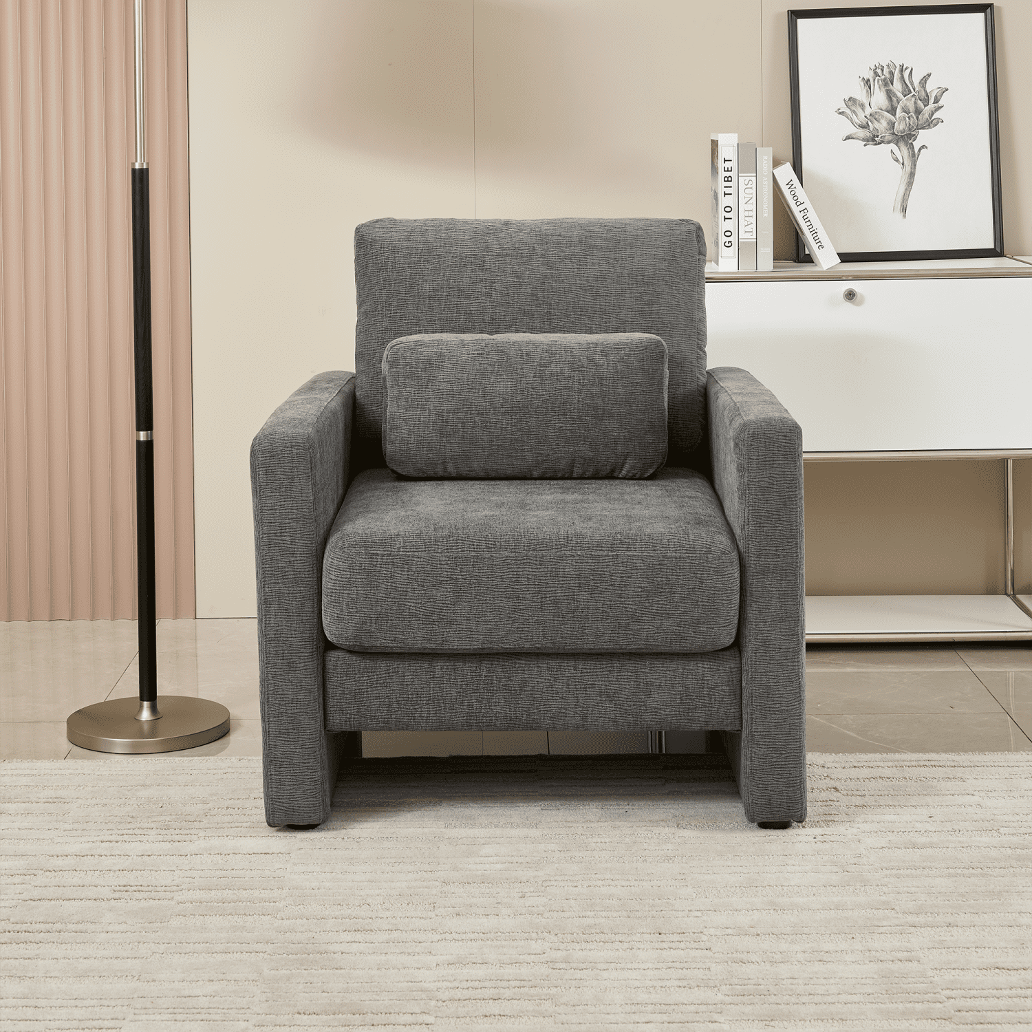 Gewnee Modern Chenille Accent Armchair - Upholstered Reading Chair for Living Room