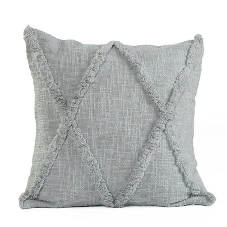Ox Bay Sara 18 x 18 Light Gray Shag Diamond Cotton Adult Decorative Throw Pillow