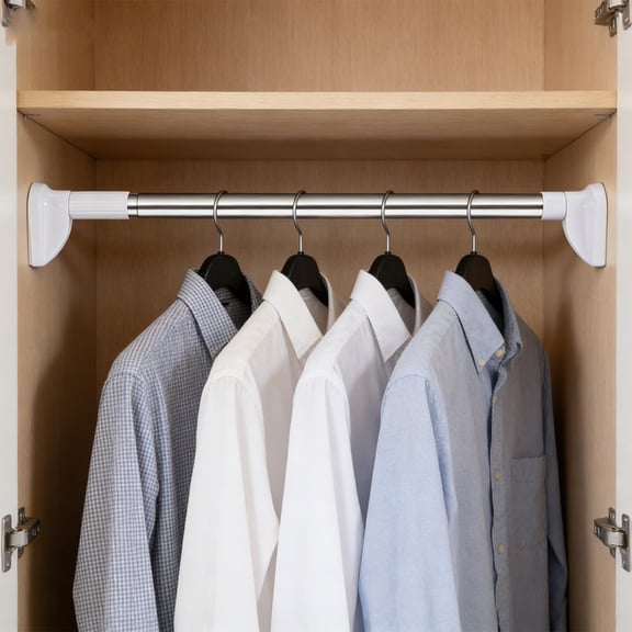 Beautynvta No Drilling Closet Rod, Adjustable White Closet Rod, 15.75-21.26 Inches Heavy-Duty Closet Tension Rods for Hanging Clothes for Wardrobes, Closet