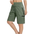 thumbnail image 2 of Sakmal Knee Length Womens Khaki Shorts Cargo Wide Leg Solid Lightweight Green Shorts for Women with Pockets, 2 of 9