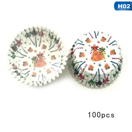 Christmas Backing Papers Fancyleo 100Pcs/Lot Christmas Series Cupcake Wrapper Paper Muffin Cases Cup Cake Baking Tray Kitchen Pastry Decoration Tools ()