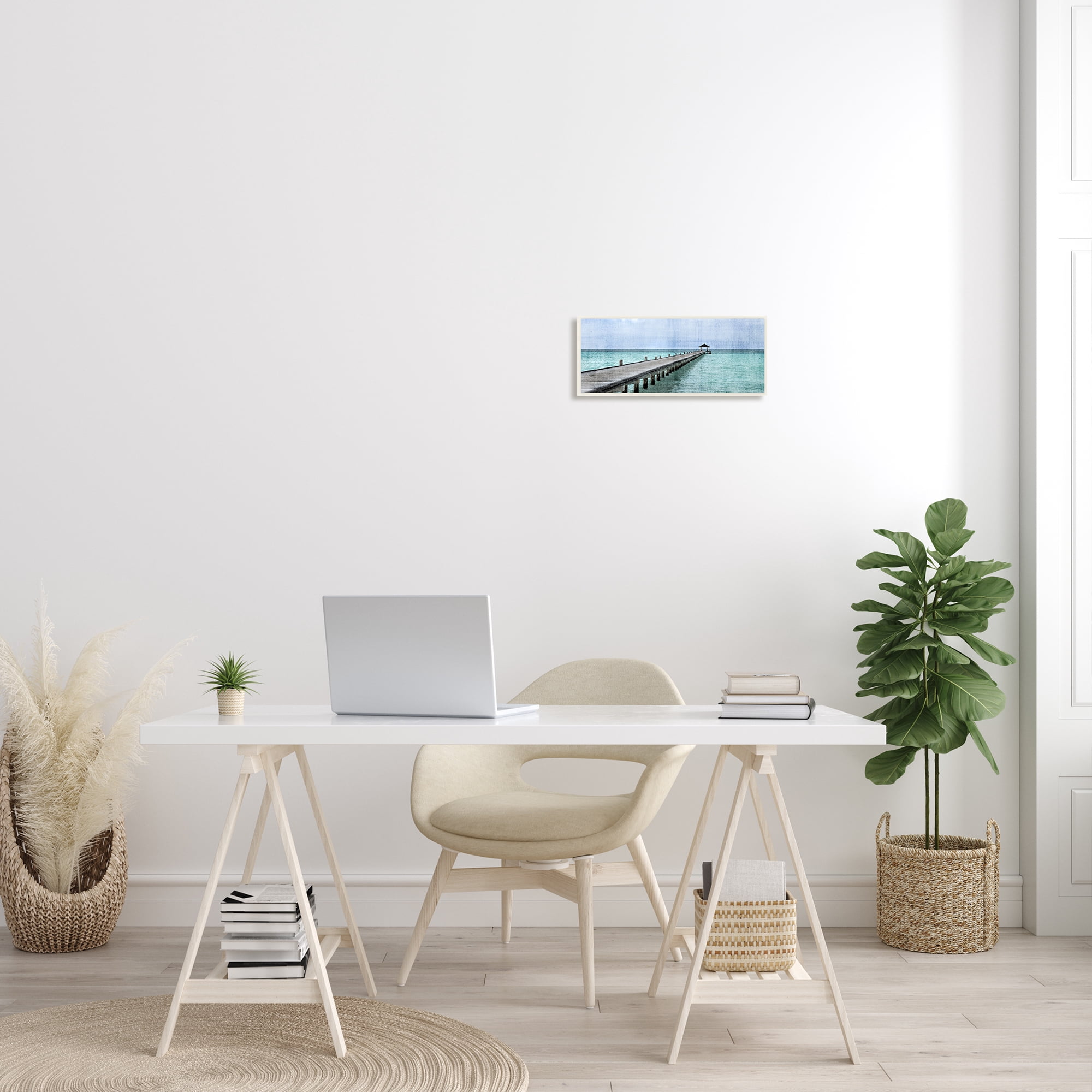 Stupell Industries Long Wharf Beach Paradise Distressed Ocean Waters Landscape Photography Unframed Art Print Wall Art, 7 x 17