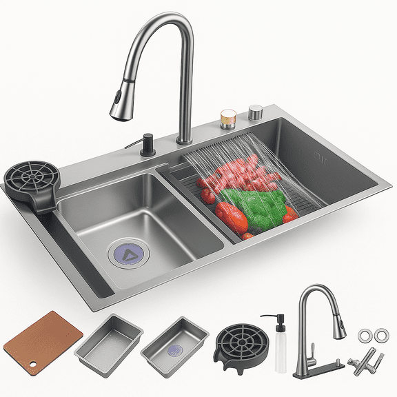 Tarja Fregadero De Cocina 75×45 Cm Acero Inoxidable Antihuella Tipo Submontada/Empotrable + Accesorios – Acabado Satinado