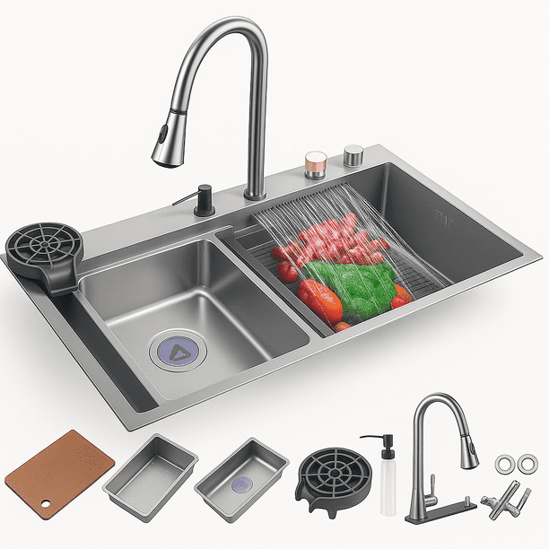 Tarja Fregadero De Cocina 75×45 Cm Acero Inoxidable Antihuella Tipo Submontada/Empotrable + Accesorios – Acabado Satinado