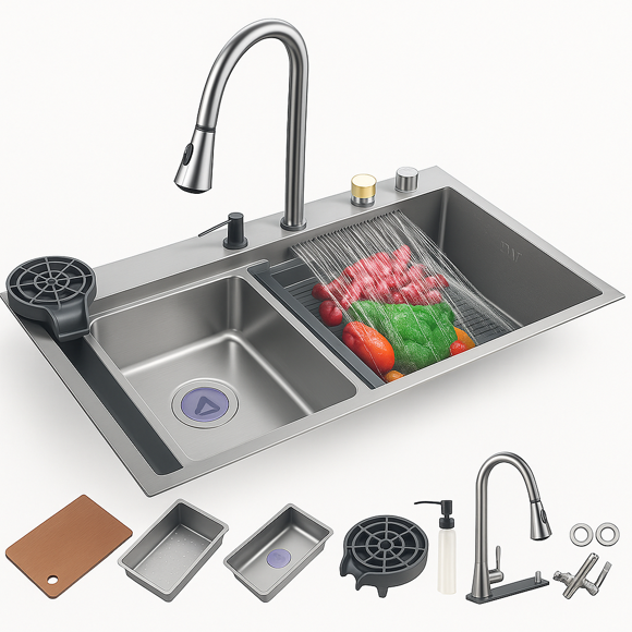 Tarja Fregadero De Cocina 75×45 Cm Acero Inoxidable Antihuella Tipo Submontada/Empotrable + Accesorios – Acabado Satinado