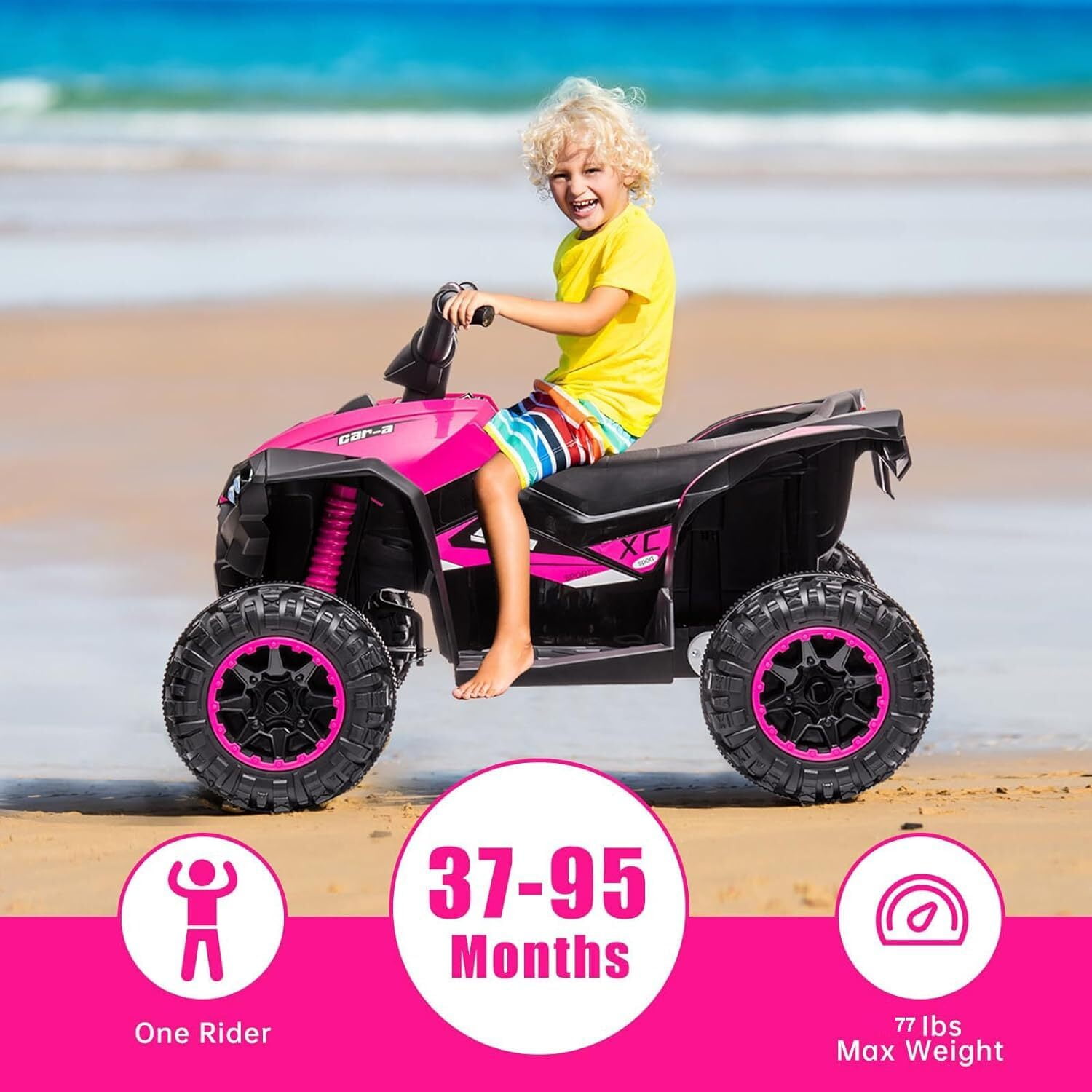 Kids 12V Kids Ride-On Electric ATV with 2 Seater,4 Wheeler Quad Car Toy Electric Vehicle with Music,LED Lights, High/Low Speed,2.1mph Max Speed,Battery Powered Wheels Car for Kids 3-8 Years Old