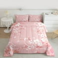 thumbnail image 2 of jejeloiu Japanese Cherry Blossom Queen Comforter Set,Kawaii Floral Plants Bedding Sets,Pink Flowers Leaves Bedding Comforter Set For Ultra Soft Home Decor Reversible,3-Piece, 2 of 8