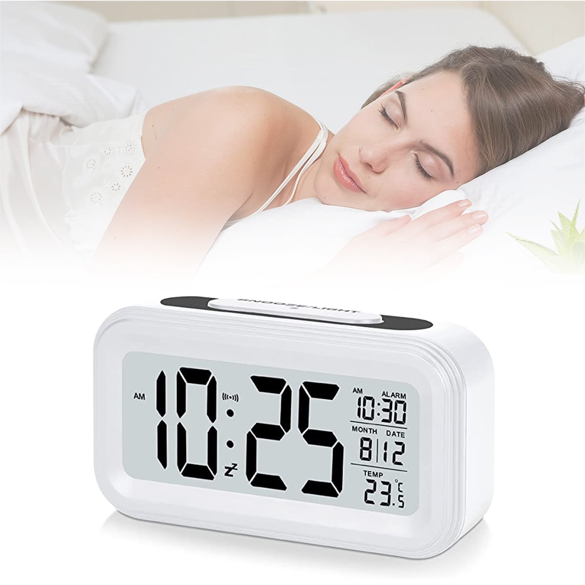 Multifunction Digital LCD Lazy Mute White Desk Alarm Clock Thermometer Calendar 