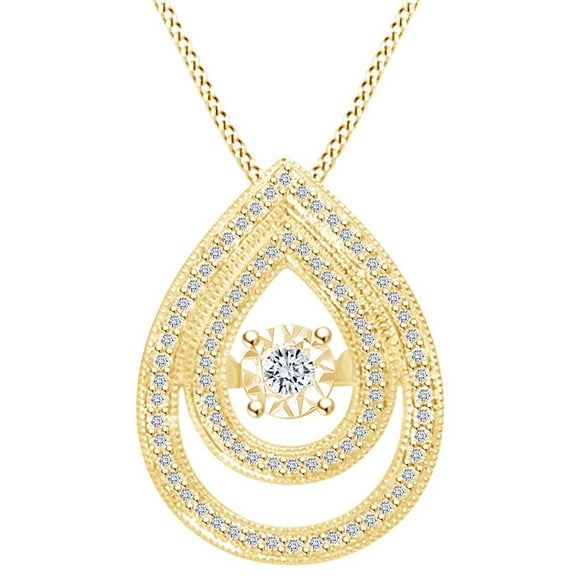 AFFY 1/2 Carat Round White Natural Diamond Double Teardrop Pendant Necklace In 10k Solid Yellow Gold (0.50 Cttw)