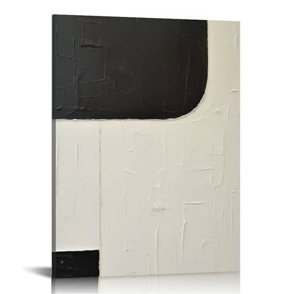 COMIO Black and White Canvas Wall Art 16x20 inches Handmade Minimalism Abstract Wall Painting Vertical Texture Artwork for Home Decorations Modern Contemporary Framed Ready to Hang