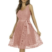 Dressystar Women Floral Lace Knee-Length Bridesmaid Dress Female Short Swing Party Dress