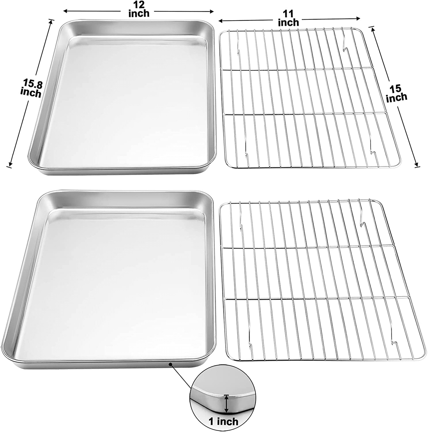 Baking Half Sheet with Rack Set (2 Pans + 2 Racks), Size 16 x 12 x 1  Inches, AIKWI Stainless Steel Cookie Pan with Cooling Rack for Oven,  Nonstick Bakeware, Easy Clean & Heavy Duty - Yahoo Shopping