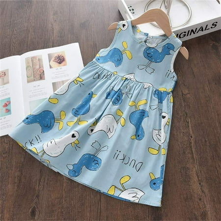 

Summer Girls Dress Casual Princess Dresses Sleeveless Floral Print Kids Cotton Beach Dress