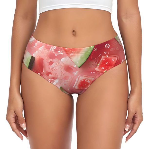 Balery Refreshing Watermelon Slices Ropa Interior de Algodón para Mujer con Dibujo – Braguitas Cómodas y Elásticas, Estilo Clásico-X-Large