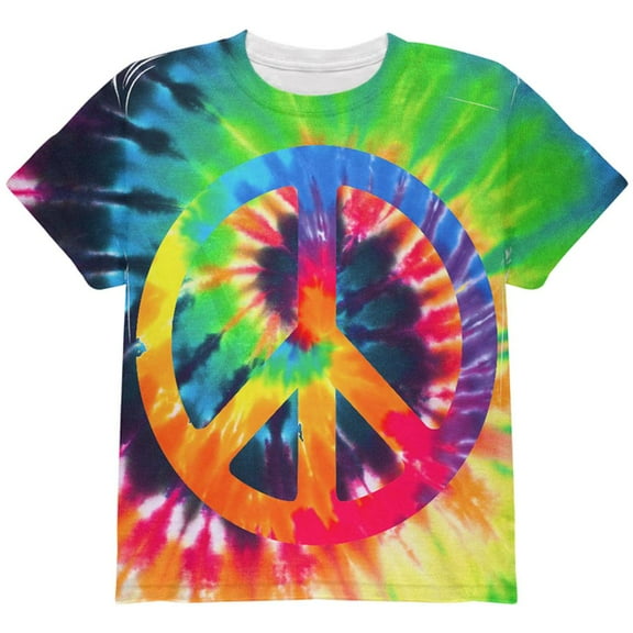 Peace Sign Tie Dye All Over Youth T Shirt Multi YLG