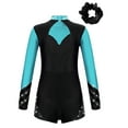thumbnail image 2 of Alvivi Kids Girls Rhinestone Leotard Biketard Gymnastic Figure Skating Unitard with Hair Scrunchie Blue Green&Black 8, 2 of 5